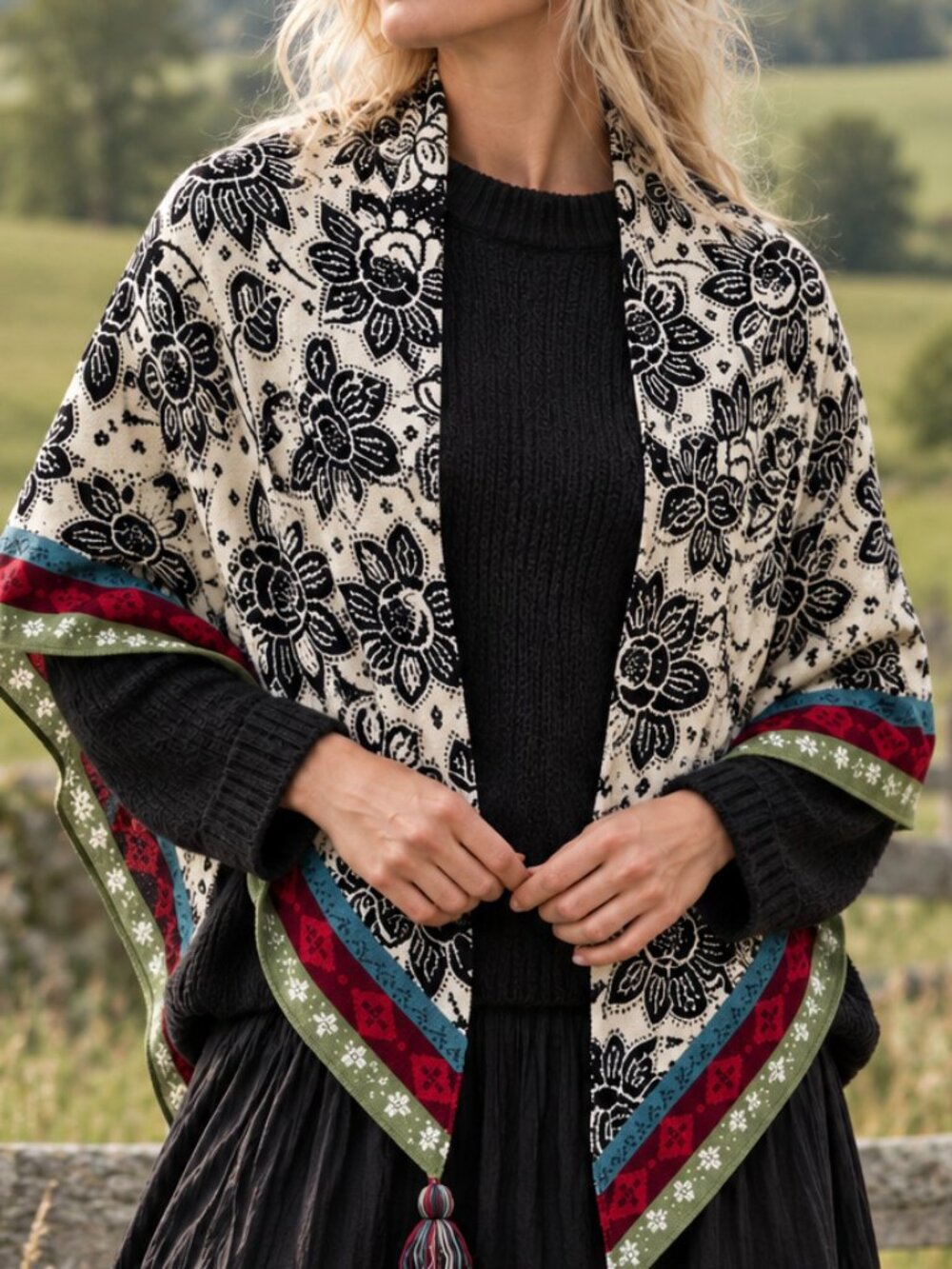 Gudrun Sjoden Knit Floral Shawl
